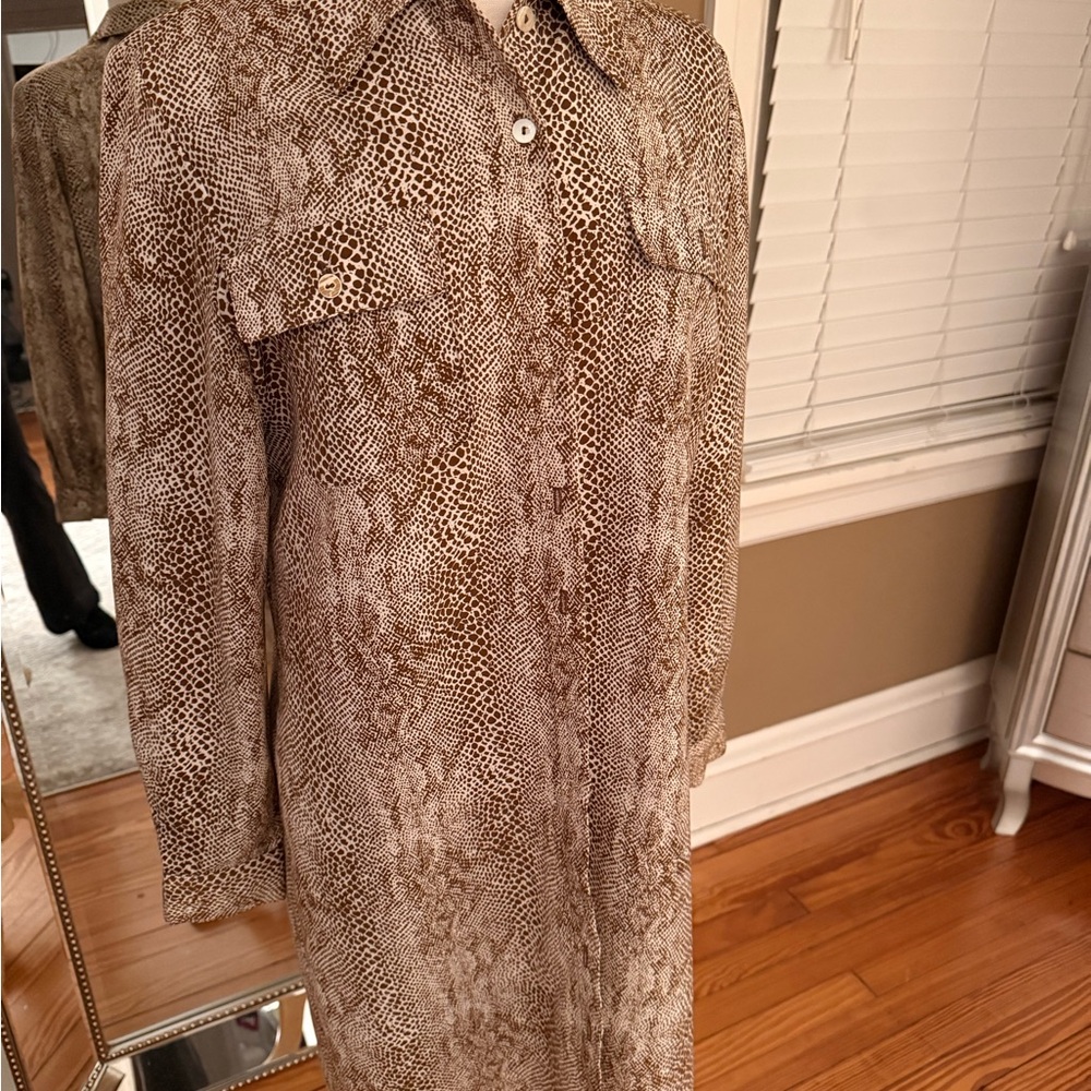 Daniel Field Vintage Neutral Snake Print Button-Up Dress